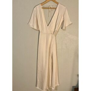 Whimsy + Row Lola Dress Size XXS Cream Wrap Tencel Maxi Flounce V Neck Womens